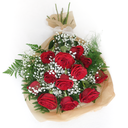 1 Dozen (12) Wrapped Roses w/ Filler & Greens